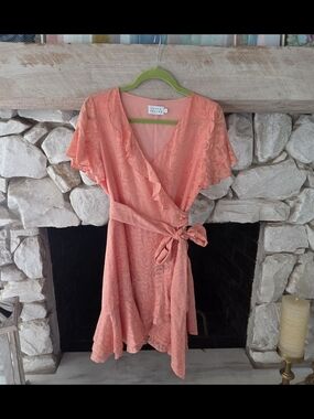 Tanya Taylor Coral Tie-Waist Wrap Mini Dress